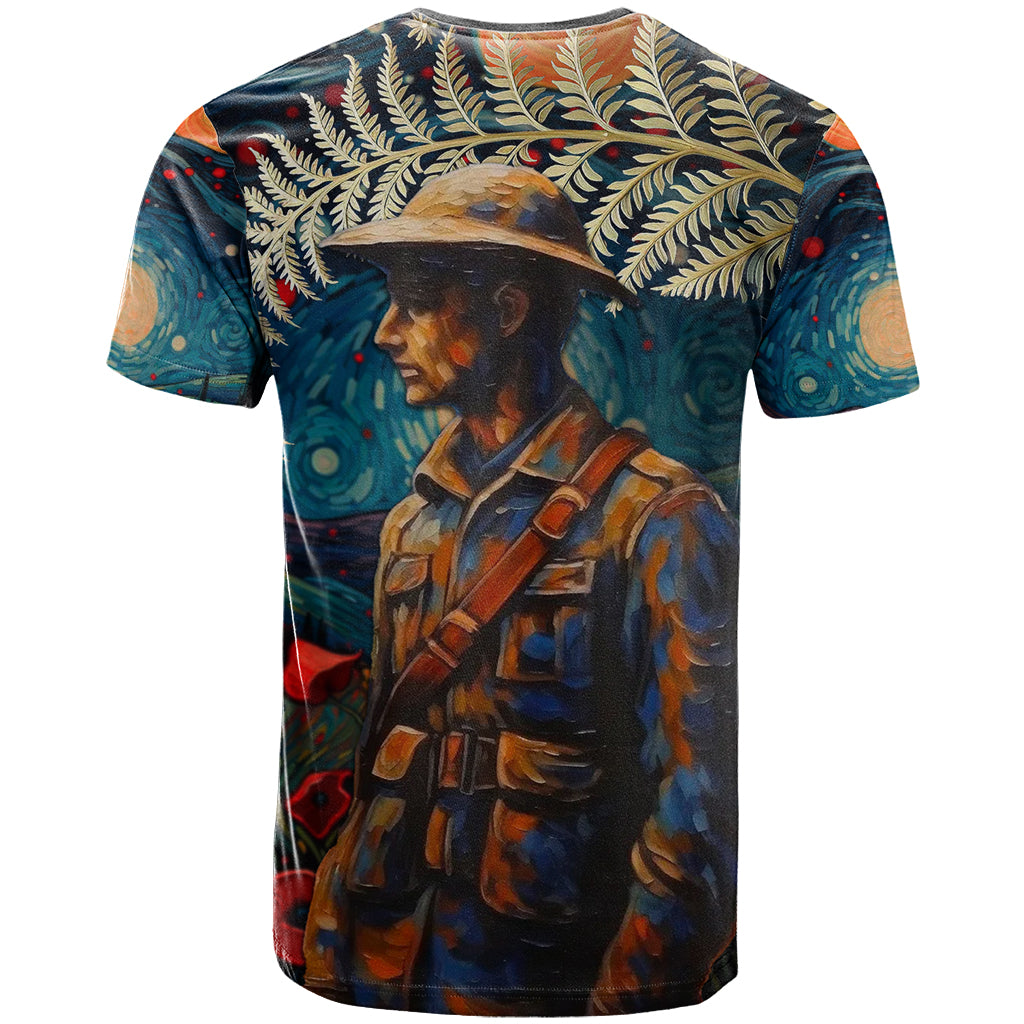 New Zealand Soldier ANZAC Day T Shirt Silver Fern Starry Night Style - Vibe Hoodie Shop