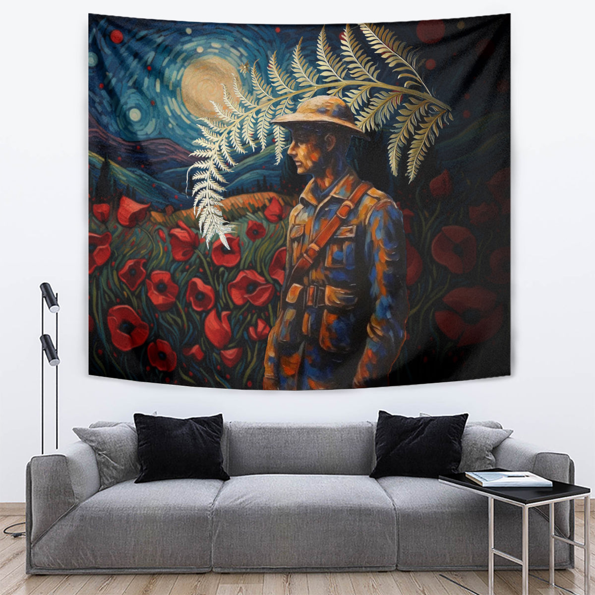 New Zealand Soldier ANZAC Day Tapestry Silver Fern Starry Night Style - Vibe Hoodie Shop