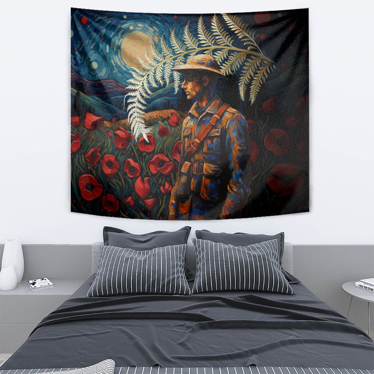 New Zealand Soldier ANZAC Day Tapestry Silver Fern Starry Night Style - Vibe Hoodie Shop