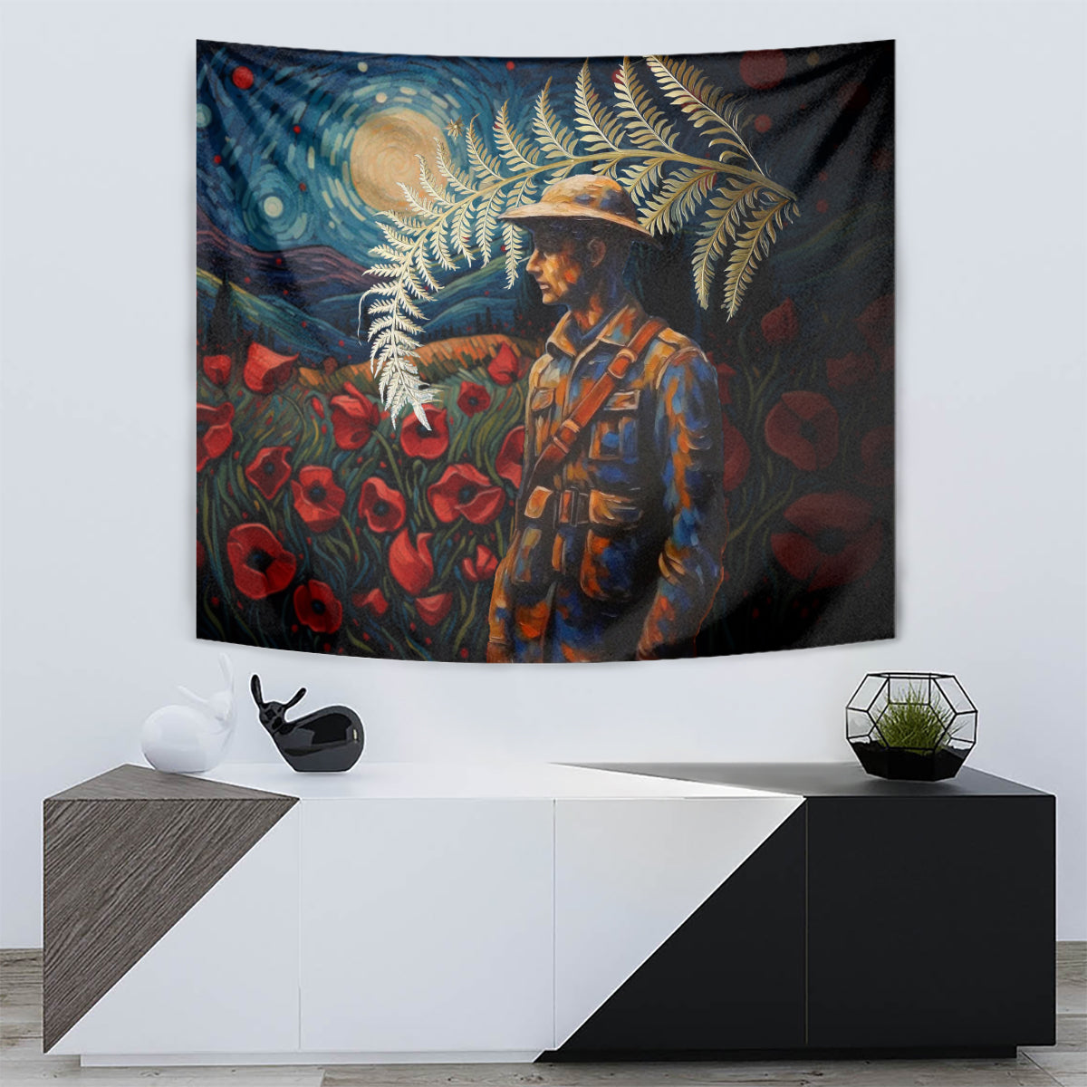 New Zealand Soldier ANZAC Day Tapestry Silver Fern Starry Night Style - Vibe Hoodie Shop