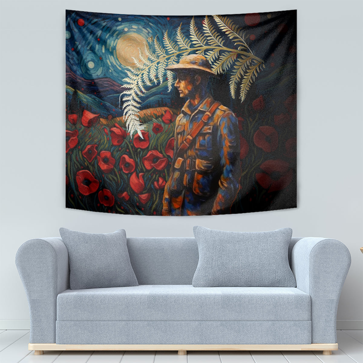 New Zealand Soldier ANZAC Day Tapestry Silver Fern Starry Night Style - Vibe Hoodie Shop