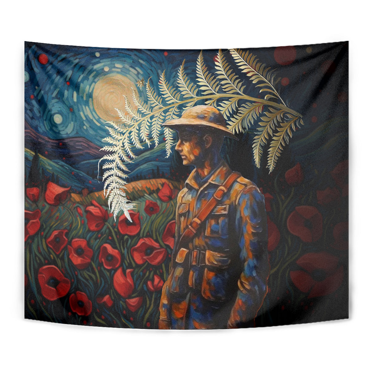 New Zealand Soldier ANZAC Day Tapestry Silver Fern Starry Night Style - Vibe Hoodie Shop