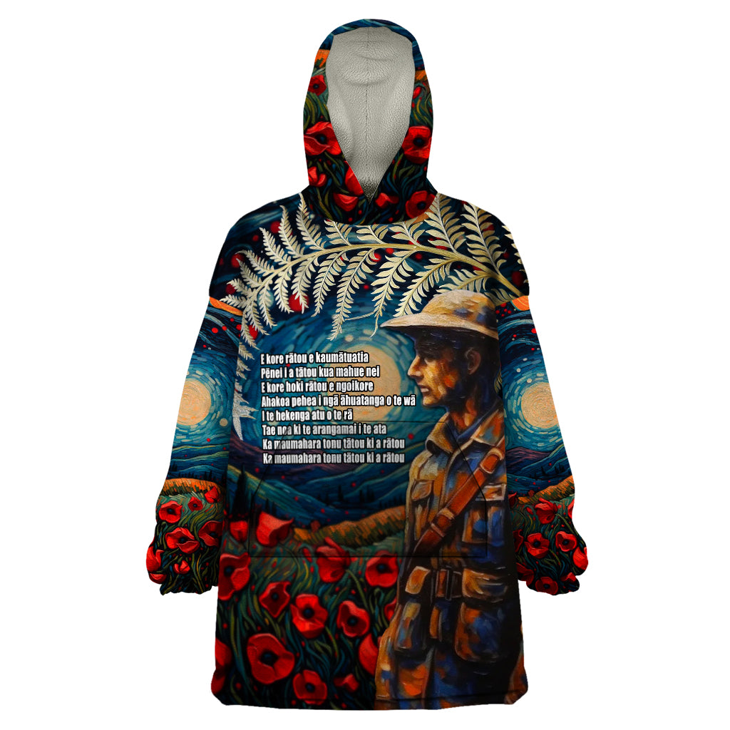 New Zealand Soldier ANZAC Day Wearable Blanket Hoodie Silver Fern Starry Night Style - Vibe Hoodie Shop