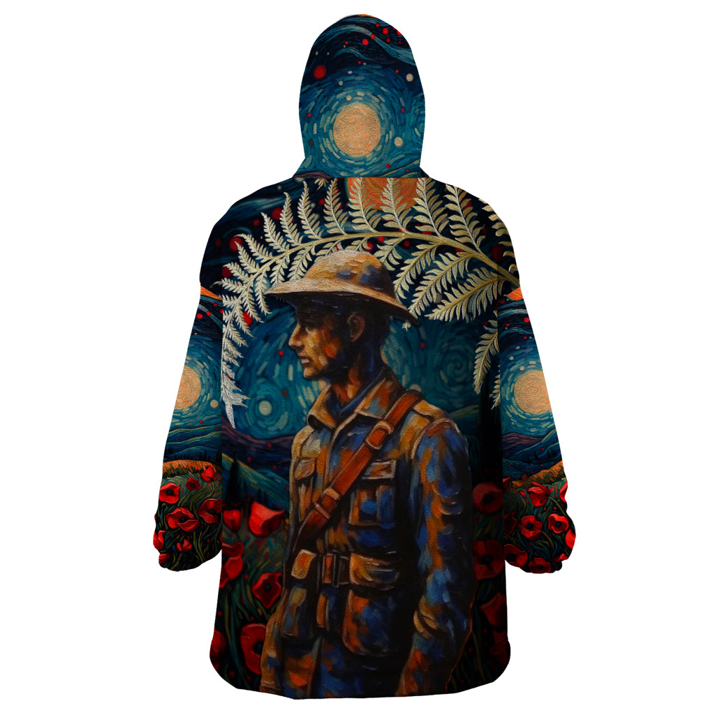 New Zealand Soldier ANZAC Day Wearable Blanket Hoodie Silver Fern Starry Night Style - Vibe Hoodie Shop