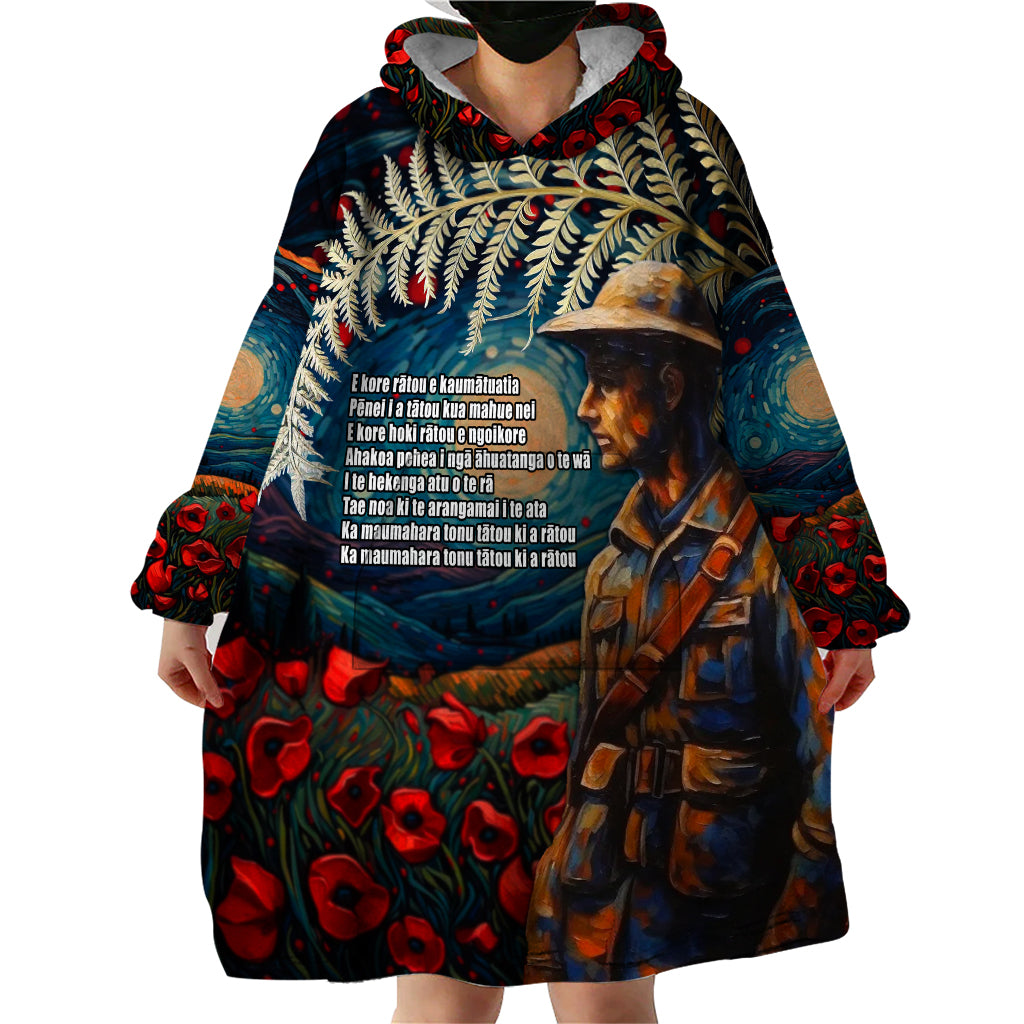 New Zealand Soldier ANZAC Day Wearable Blanket Hoodie Silver Fern Starry Night Style - Vibe Hoodie Shop