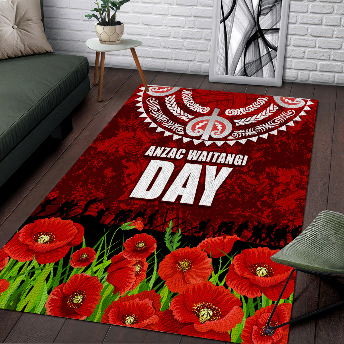 New Zealand ANZAC Waitangi Day Area Rug Hei Tiki and Soldier - Vibe Hoodie Shop