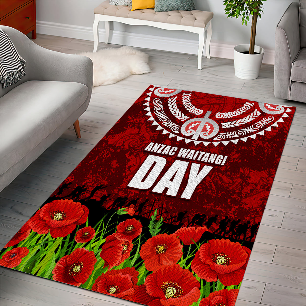 New Zealand ANZAC Waitangi Day Area Rug Hei Tiki and Soldier - Vibe Hoodie Shop