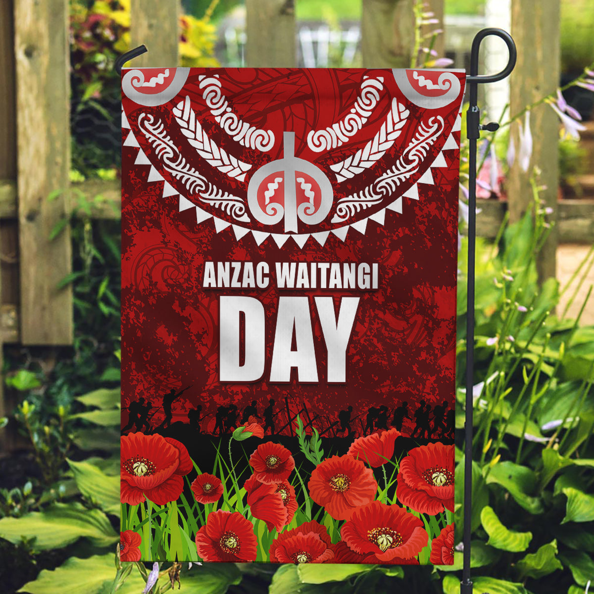 New Zealand ANZAC Waitangi Day Garden Flag Hei Tiki and Soldier - Vibe Hoodie Shop