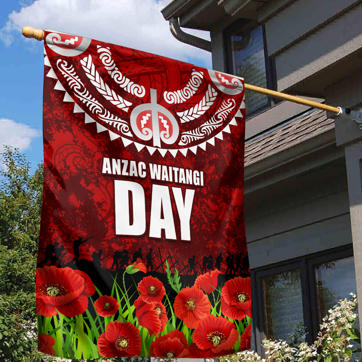 New Zealand ANZAC Waitangi Day Garden Flag Hei Tiki and Soldier - Vibe Hoodie Shop