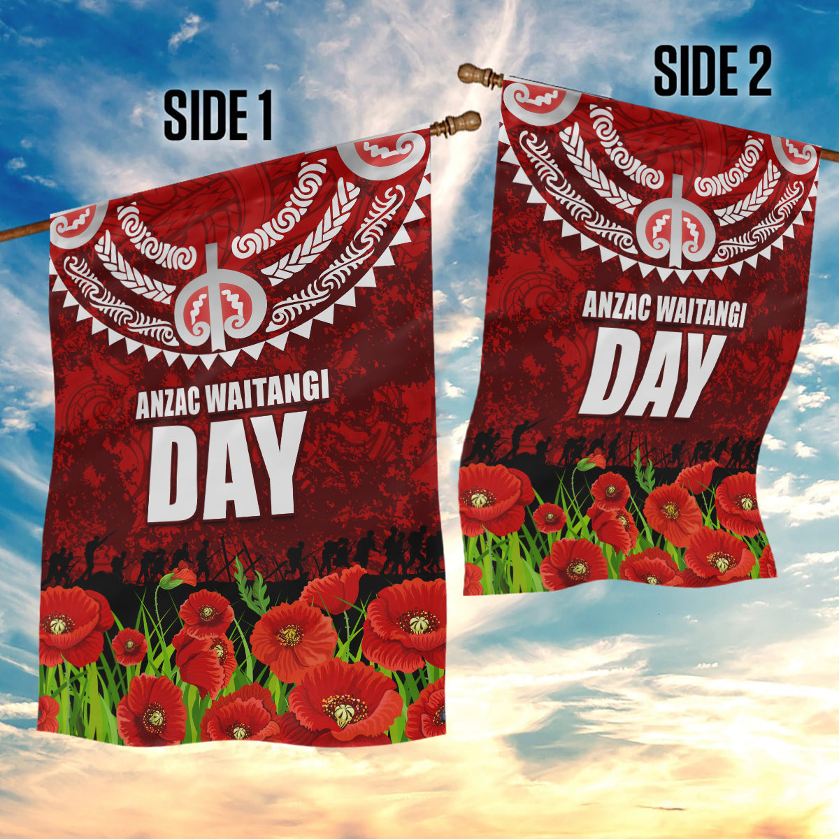 New Zealand ANZAC Waitangi Day Garden Flag Hei Tiki and Soldier - Vibe Hoodie Shop