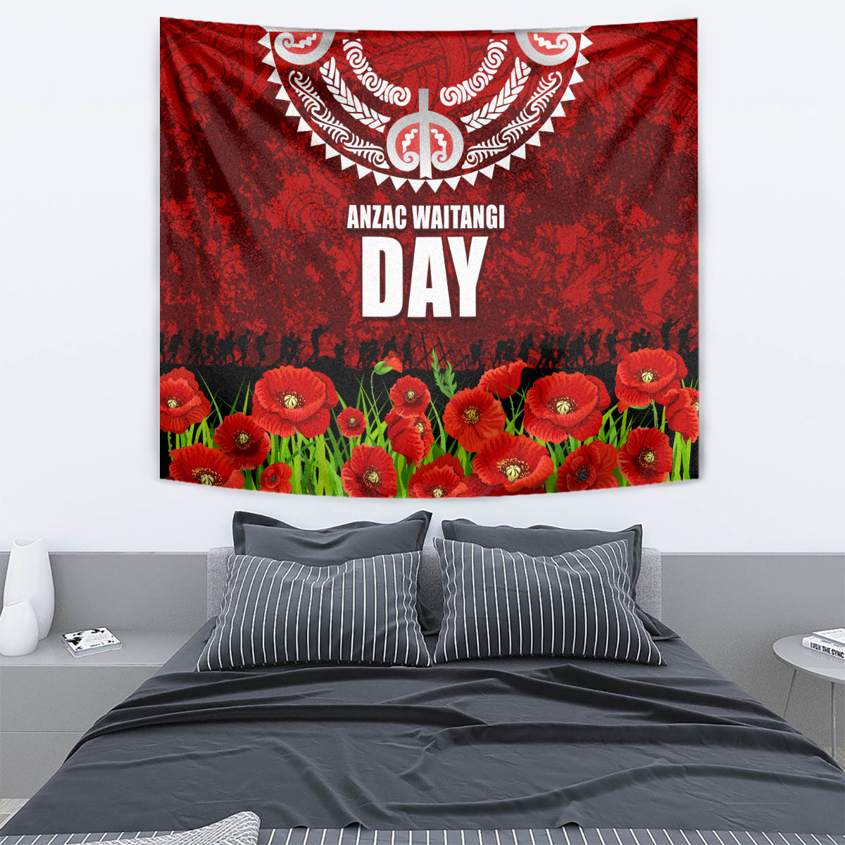 New Zealand ANZAC Waitangi Day Tapestry Hei Tiki and Soldier - Vibe Hoodie Shop