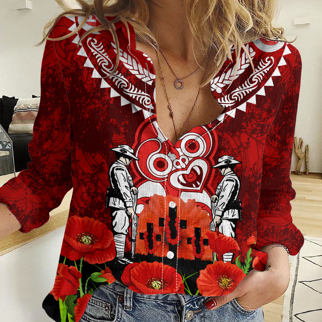 New Zealand ANZAC Waitangi Day Women Casual Shirt Hei Tiki and Soldier - Vibe Hoodie Shop