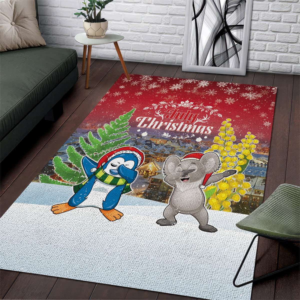 Christmas In July Area Rug Funny Dabbing Dance Koala And Blue Penguins LT05 - Vibe Hoodie Shop