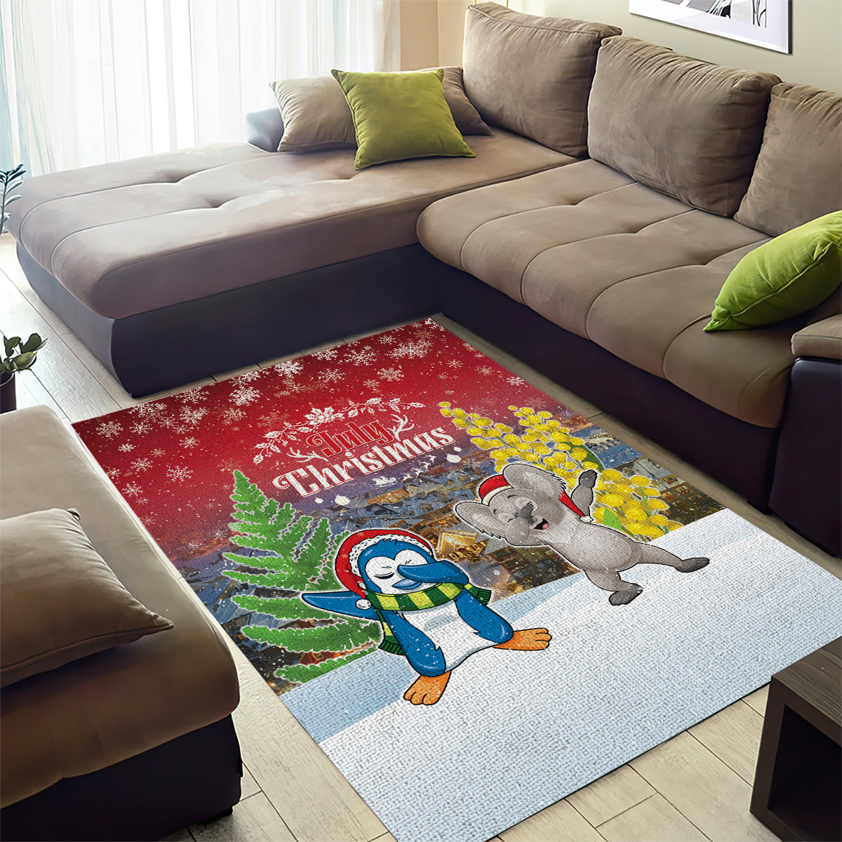 Christmas In July Area Rug Funny Dabbing Dance Koala And Blue Penguins LT05 - Vibe Hoodie Shop