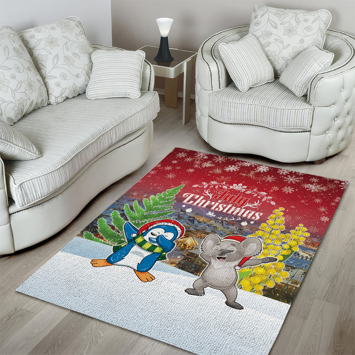 Christmas In July Area Rug Funny Dabbing Dance Koala And Blue Penguins LT05 - Vibe Hoodie Shop