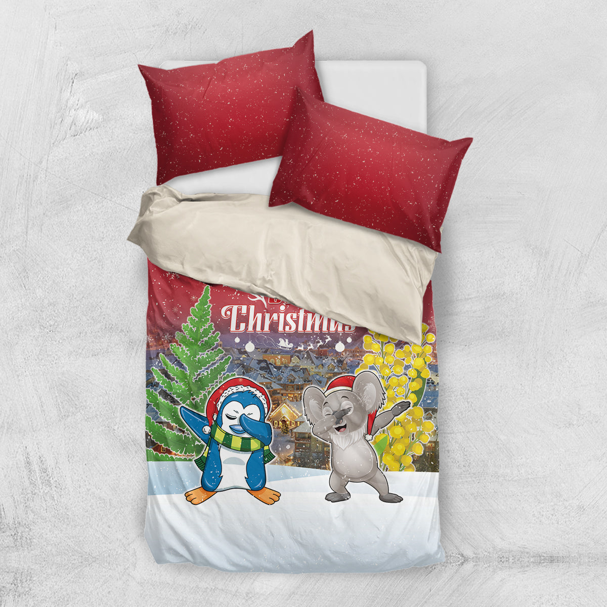 Christmas In July Bedding Set Funny Dabbing Dance Koala And Blue Penguins LT05 - Vibe Hoodie Shop