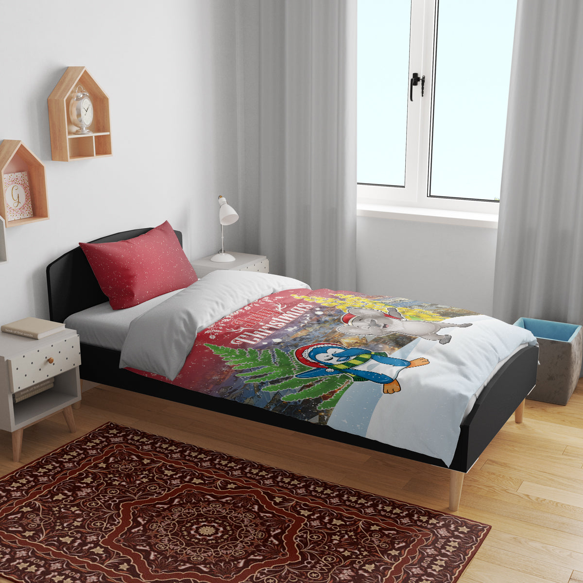Christmas In July Bedding Set Funny Dabbing Dance Koala And Blue Penguins LT05 - Vibe Hoodie Shop