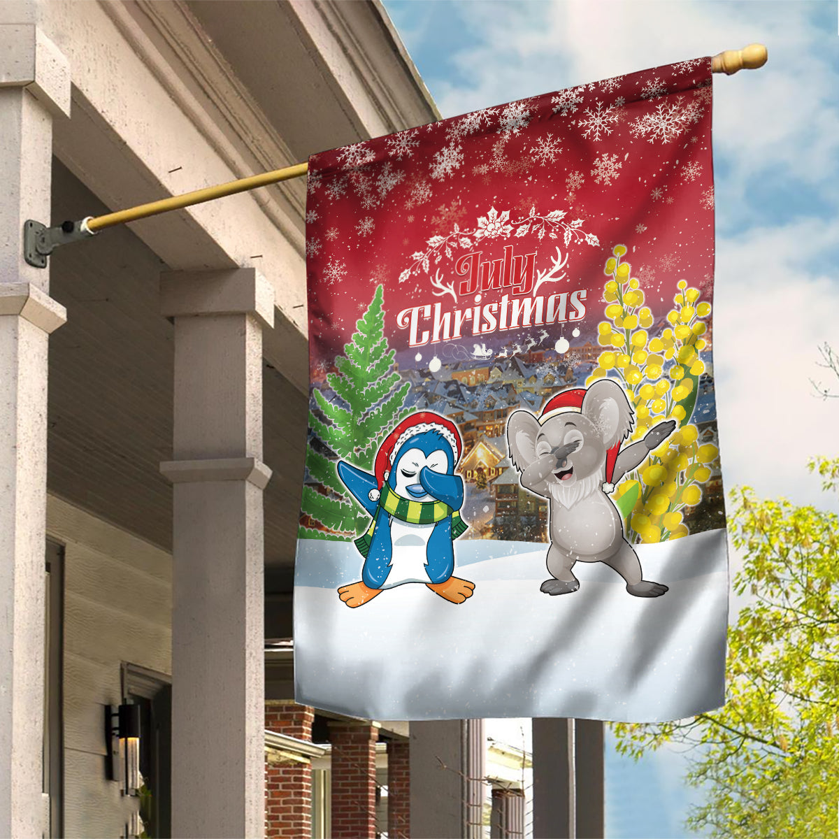 Christmas In July Garden Flag Funny Dabbing Dance Koala And Blue Penguins LT05 - Vibe Hoodie Shop