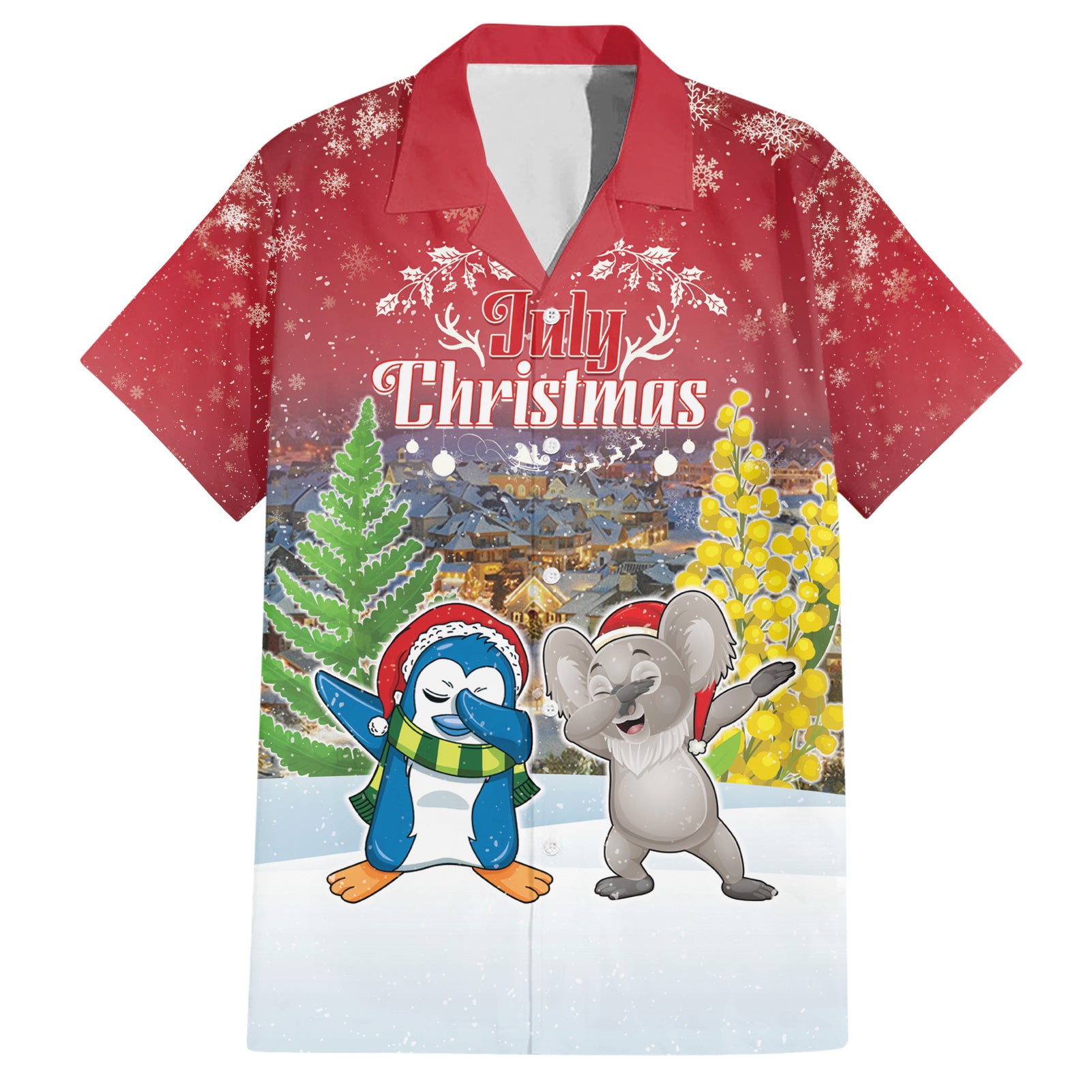 Personalised Christmas In July Hawaiian Shirt Funny Dabbing Dance Koala And Blue Penguins LT05 - Vibe Hoodie Shop