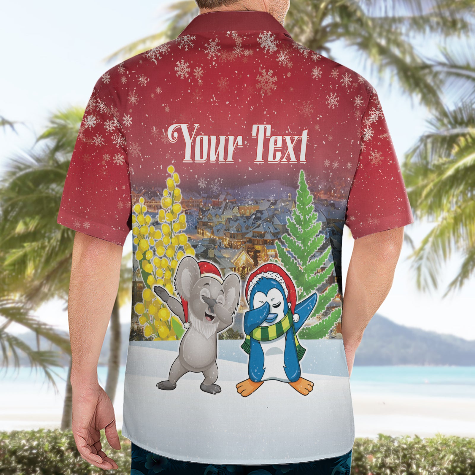 Personalised Christmas In July Hawaiian Shirt Funny Dabbing Dance Koala And Blue Penguins LT05 - Vibe Hoodie Shop