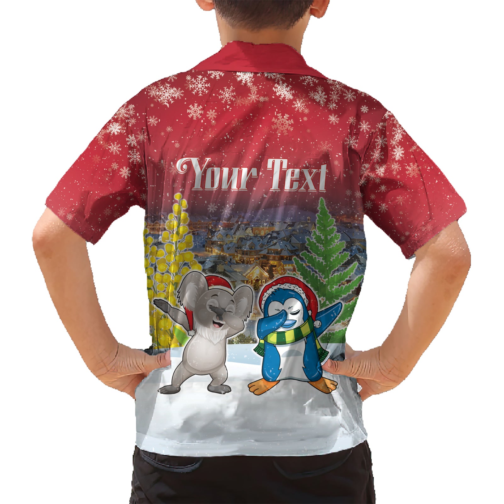 Personalised Christmas In July Hawaiian Shirt Funny Dabbing Dance Koala And Blue Penguins LT05 - Vibe Hoodie Shop