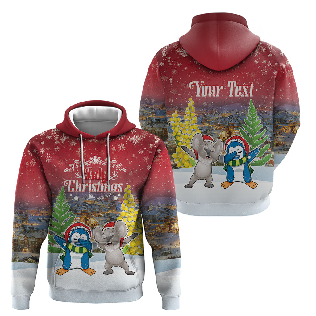 Personalised Christmas In July Hoodie Funny Dabbing Dance Koala And Blue Penguins LT05 - Vibe Hoodie Shop