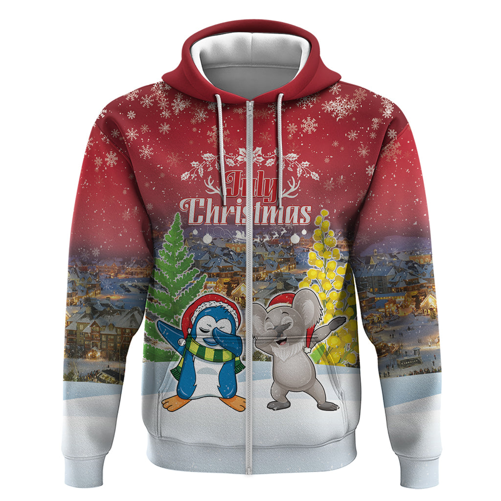 Personalised Christmas In July Hoodie Funny Dabbing Dance Koala And Blue Penguins LT05 - Vibe Hoodie Shop