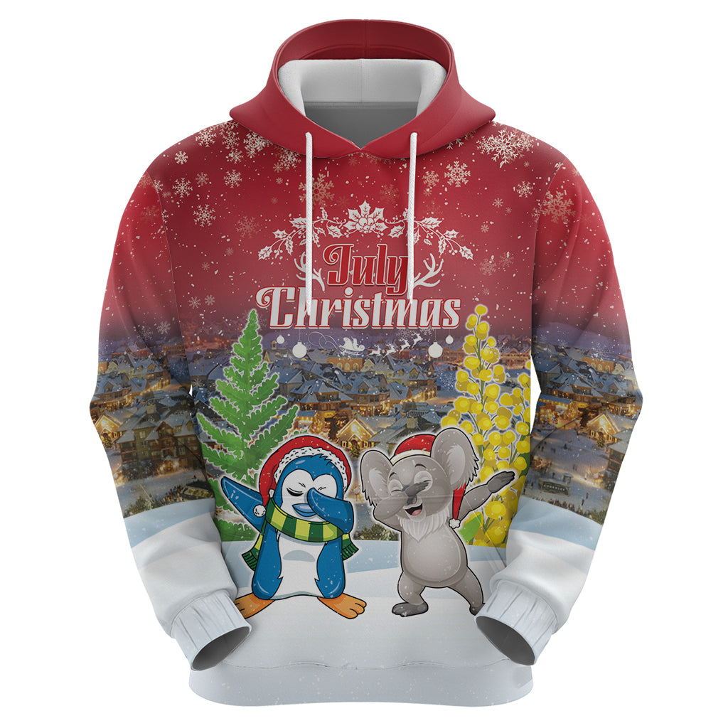 Personalised Christmas In July Hoodie Funny Dabbing Dance Koala And Blue Penguins LT05 - Vibe Hoodie Shop