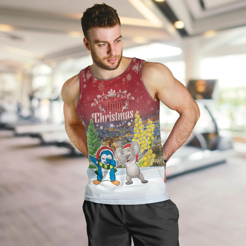 Personalised Christmas In July Men Tank Top Funny Dabbing Dance Koala And Blue Penguins LT05 - Vibe Hoodie Shop