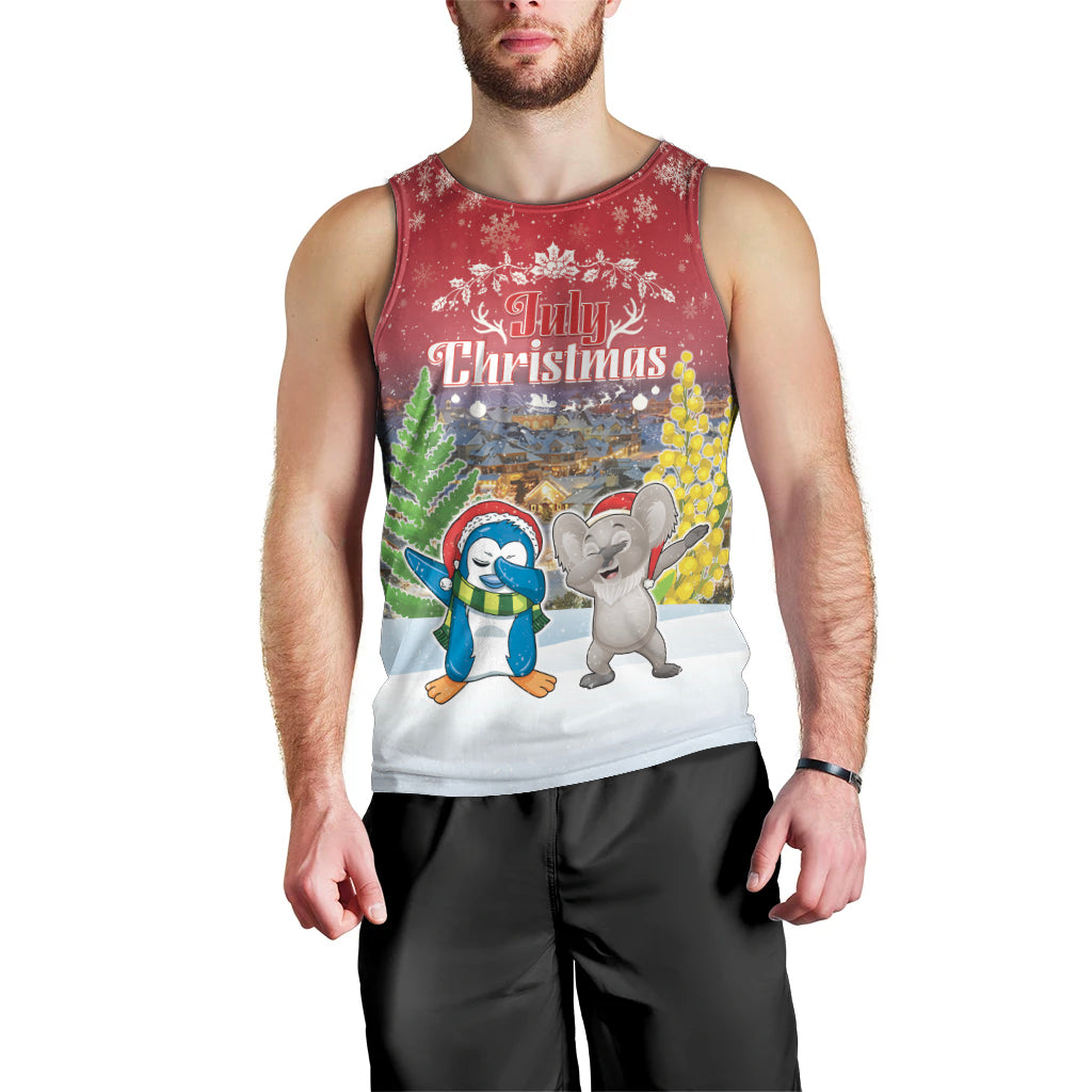 Personalised Christmas In July Men Tank Top Funny Dabbing Dance Koala And Blue Penguins LT05 - Vibe Hoodie Shop