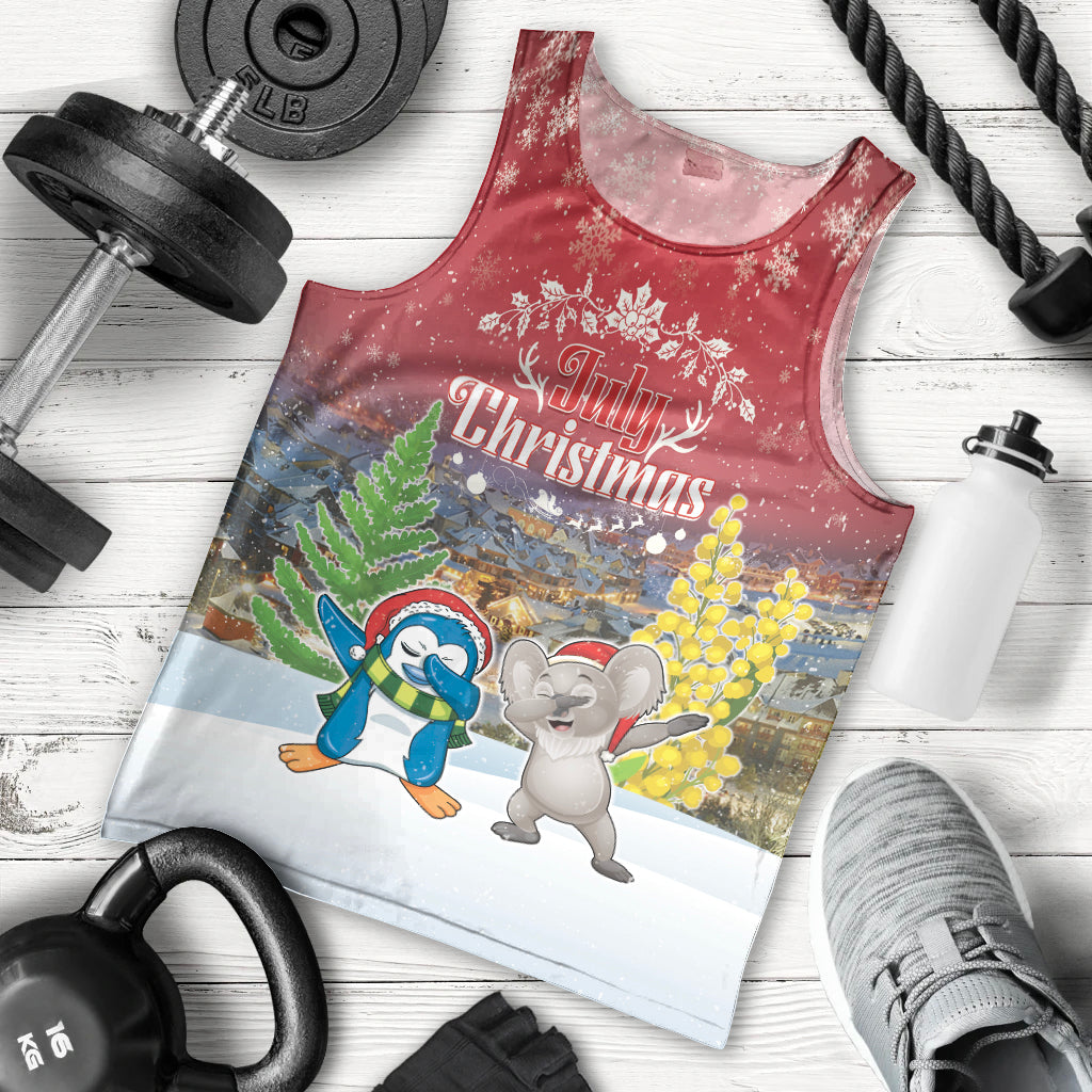 Personalised Christmas In July Men Tank Top Funny Dabbing Dance Koala And Blue Penguins LT05 - Vibe Hoodie Shop