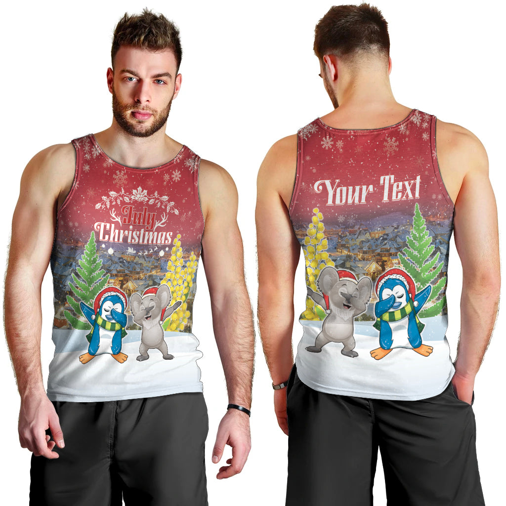Personalised Christmas In July Men Tank Top Funny Dabbing Dance Koala And Blue Penguins LT05 - Vibe Hoodie Shop