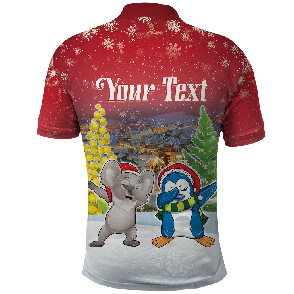 Personalised Christmas In July Polo Shirt Funny Dabbing Dance Koala And Blue Penguins LT05 - Vibe Hoodie Shop