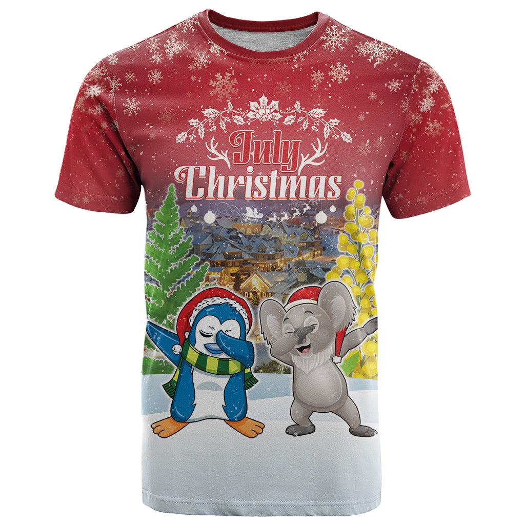 Personalised Christmas In July T Shirt Funny Dabbing Dance Koala And Blue Penguins LT05 - Vibe Hoodie Shop