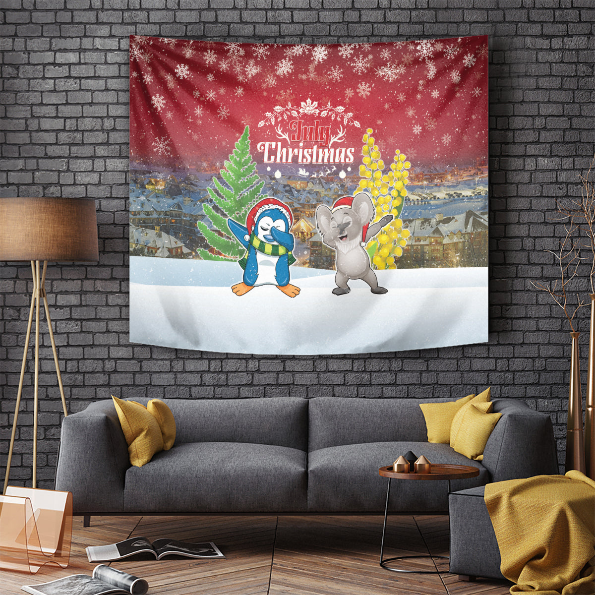 Christmas In July Tapestry Funny Dabbing Dance Koala And Blue Penguins LT05 - Vibe Hoodie Shop