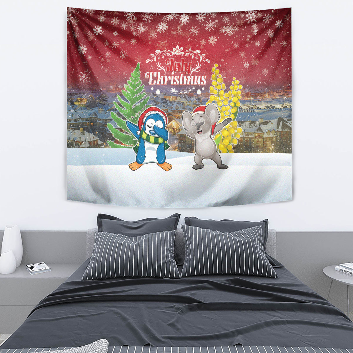 Christmas In July Tapestry Funny Dabbing Dance Koala And Blue Penguins LT05 - Vibe Hoodie Shop