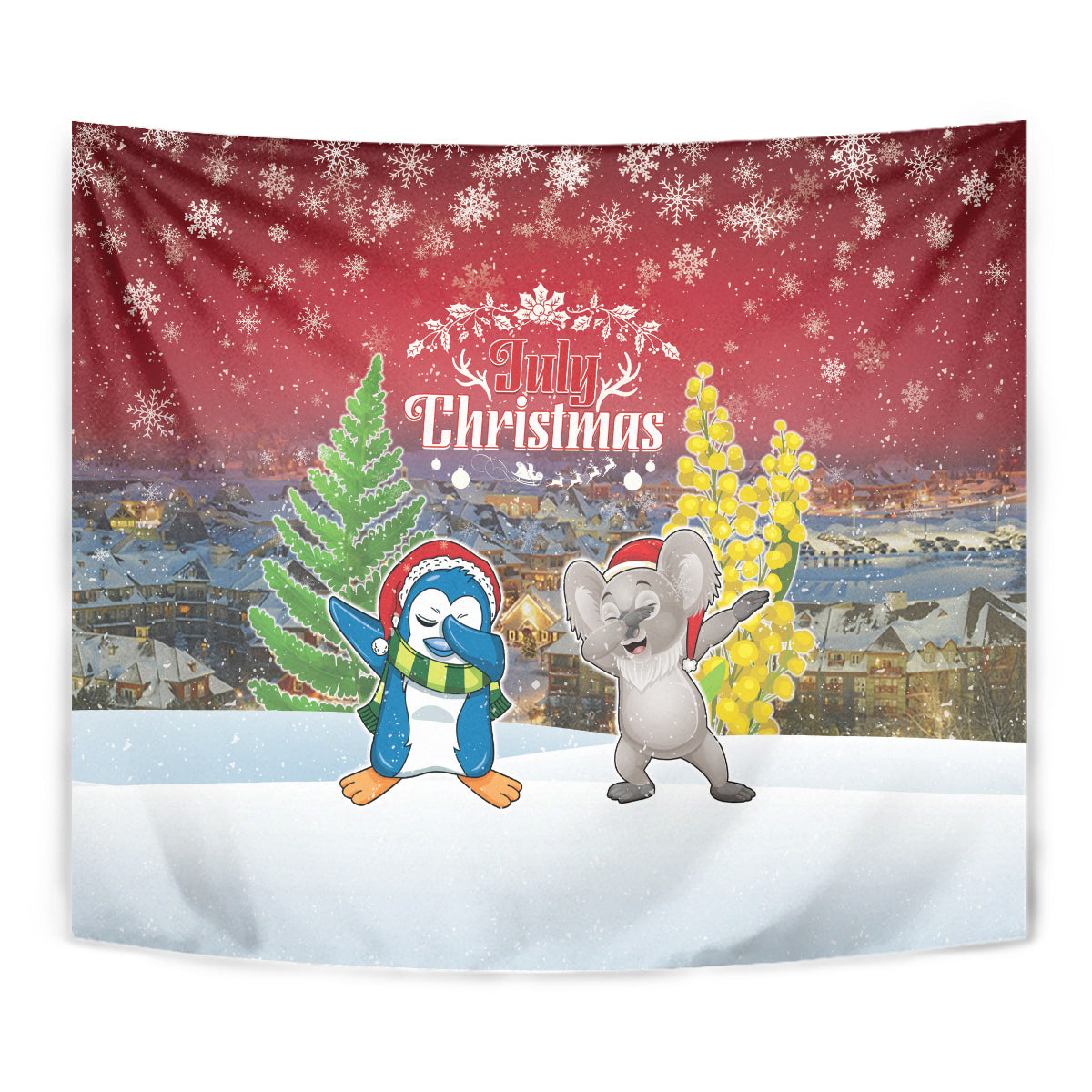 Christmas In July Tapestry Funny Dabbing Dance Koala And Blue Penguins LT05 - Vibe Hoodie Shop