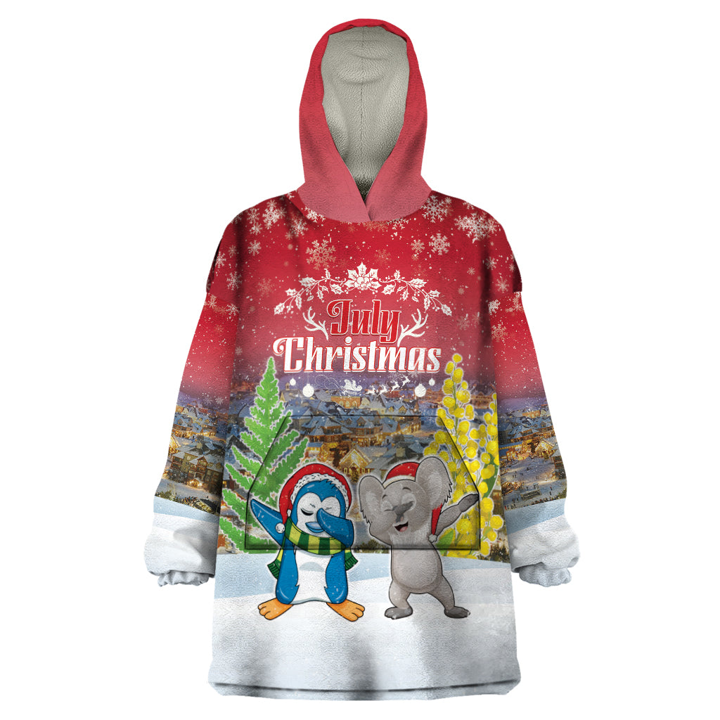 Personalised Christmas In July Wearable Blanket Hoodie Funny Dabbing Dance Koala And Blue Penguins LT05 - Vibe Hoodie Shop