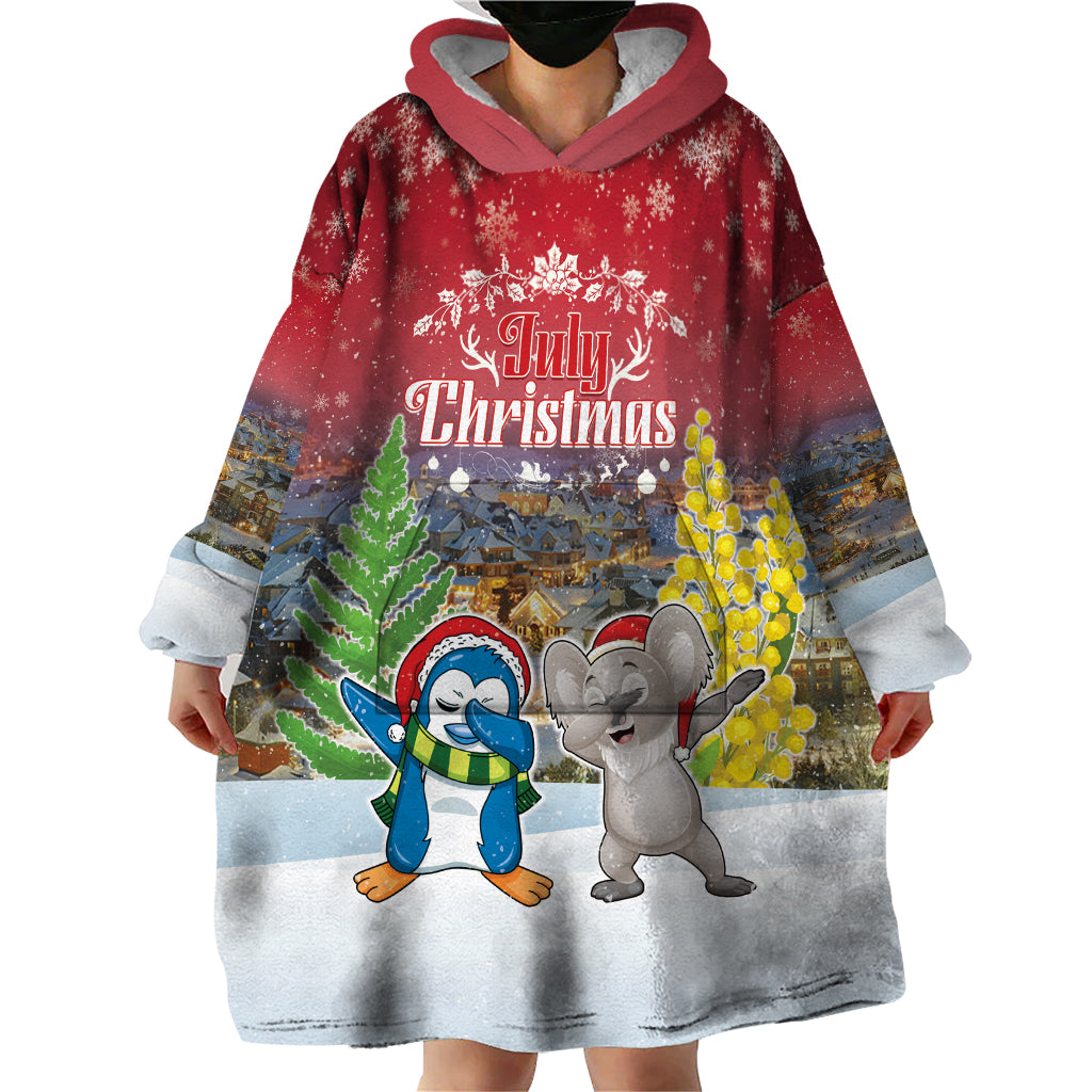 Personalised Christmas In July Wearable Blanket Hoodie Funny Dabbing Dance Koala And Blue Penguins LT05 - Vibe Hoodie Shop