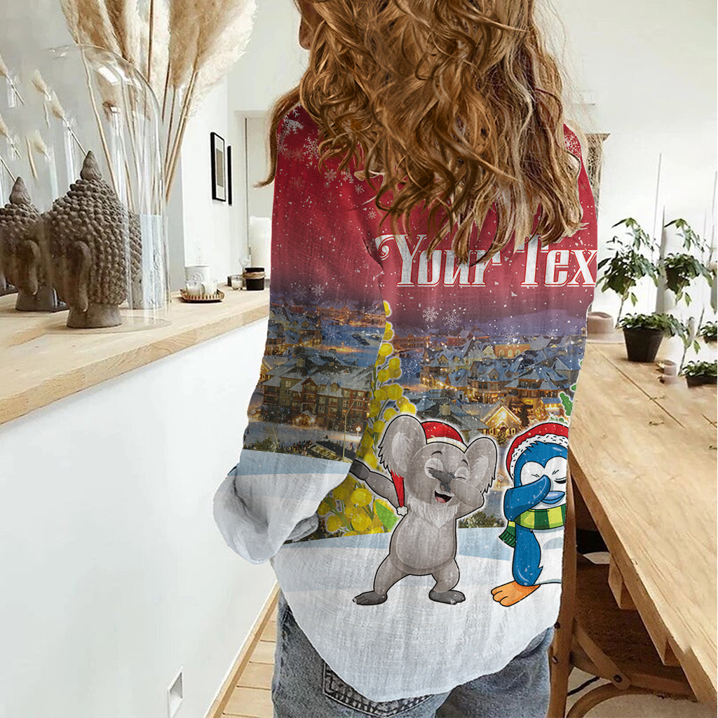 Personalised Christmas In July Women Casual Shirt Funny Dabbing Dance Koala And Blue Penguins LT05 - Vibe Hoodie Shop