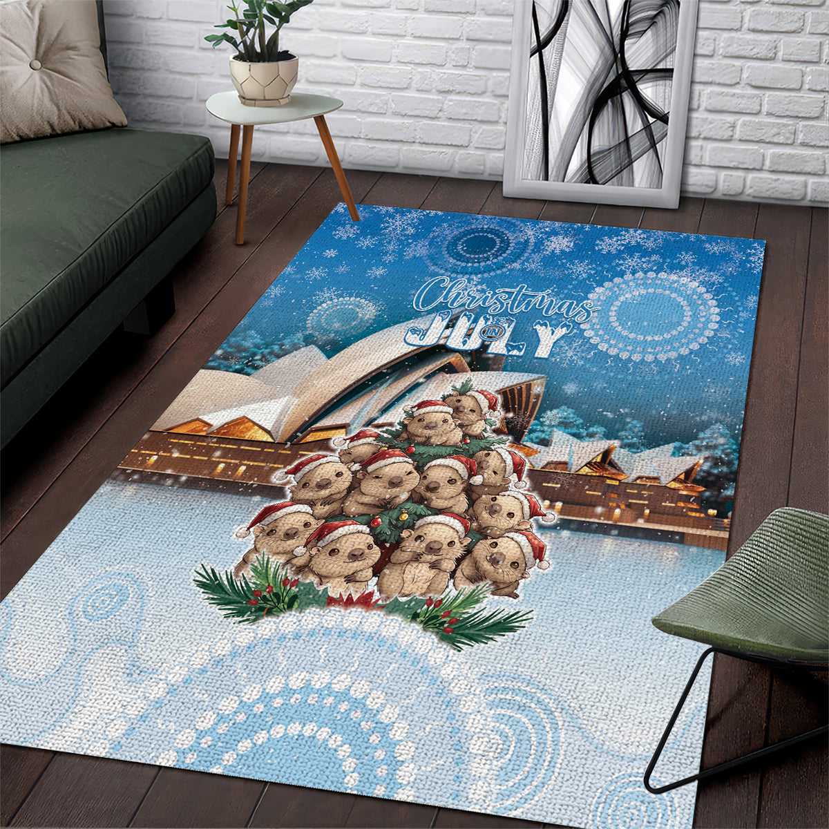 Australia Yulefest Area Rug Cute Wombat Sydney Opera House LT05 - Vibe Hoodie Shop