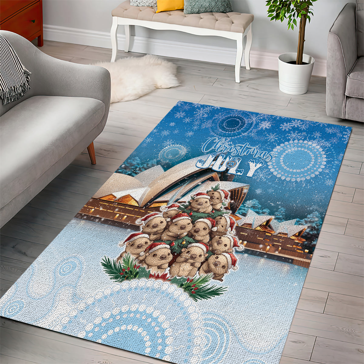 Australia Yulefest Area Rug Cute Wombat Sydney Opera House LT05 - Vibe Hoodie Shop