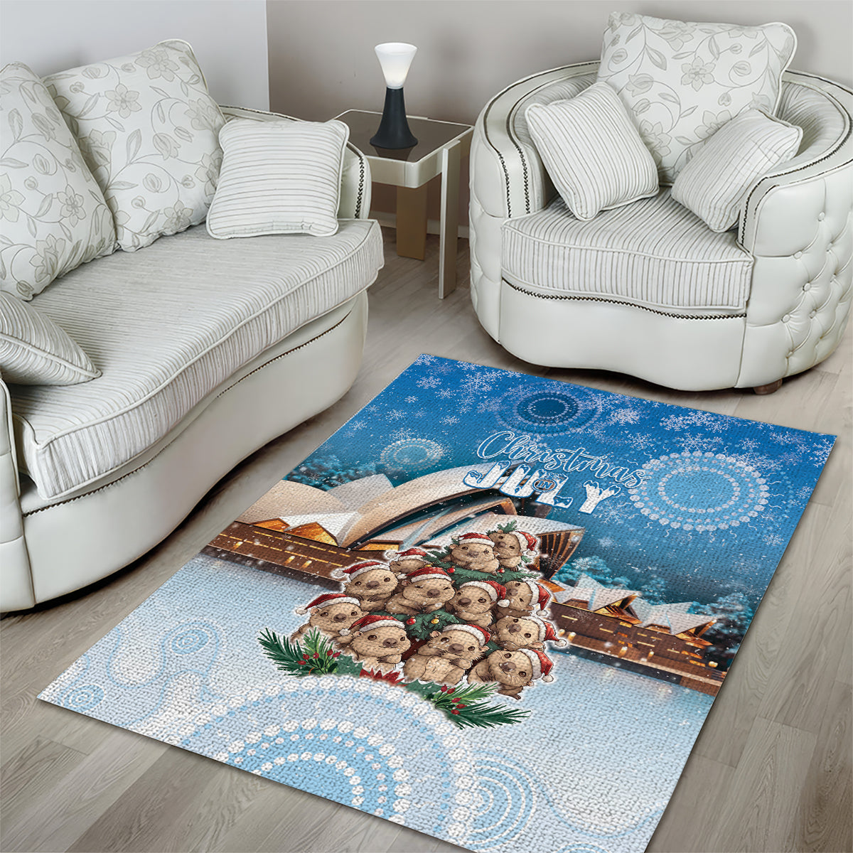 Australia Yulefest Area Rug Cute Wombat Sydney Opera House LT05 - Vibe Hoodie Shop