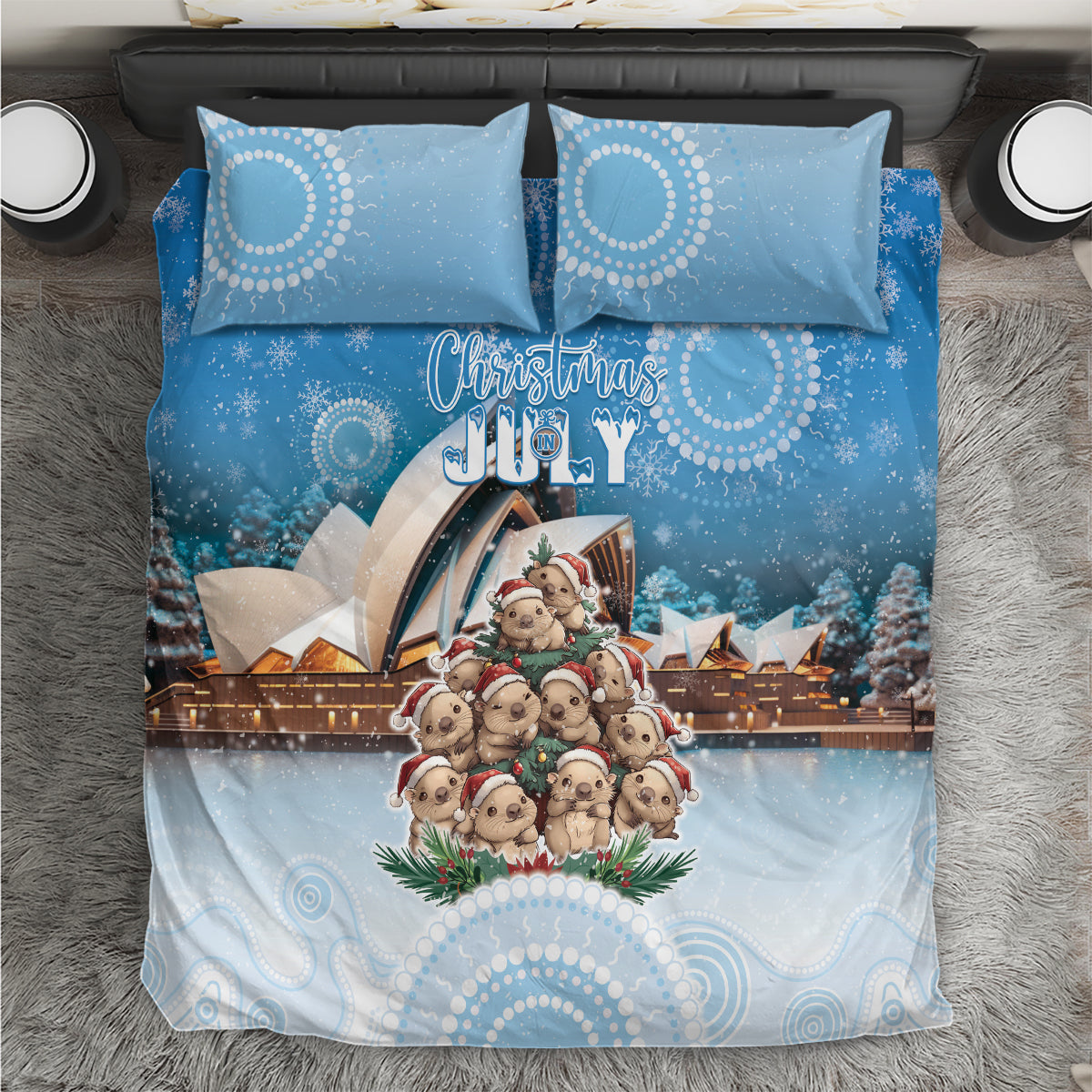 Australia Yulefest Bedding Set Cute Wombat Sydney Opera House LT05 - Vibe Hoodie Shop