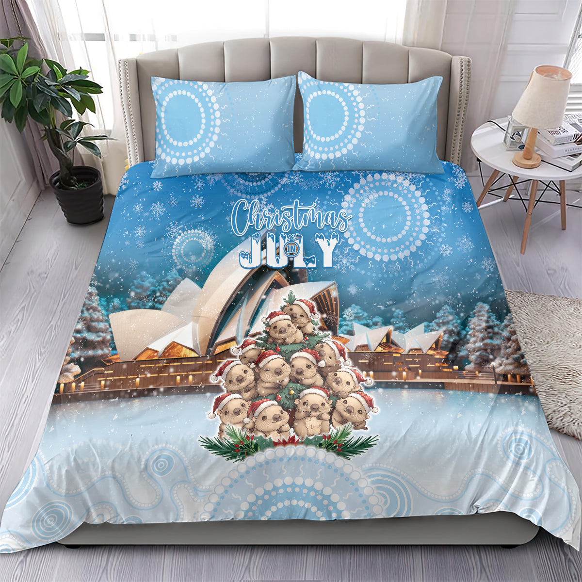 Australia Yulefest Bedding Set Cute Wombat Sydney Opera House LT05 - Vibe Hoodie Shop