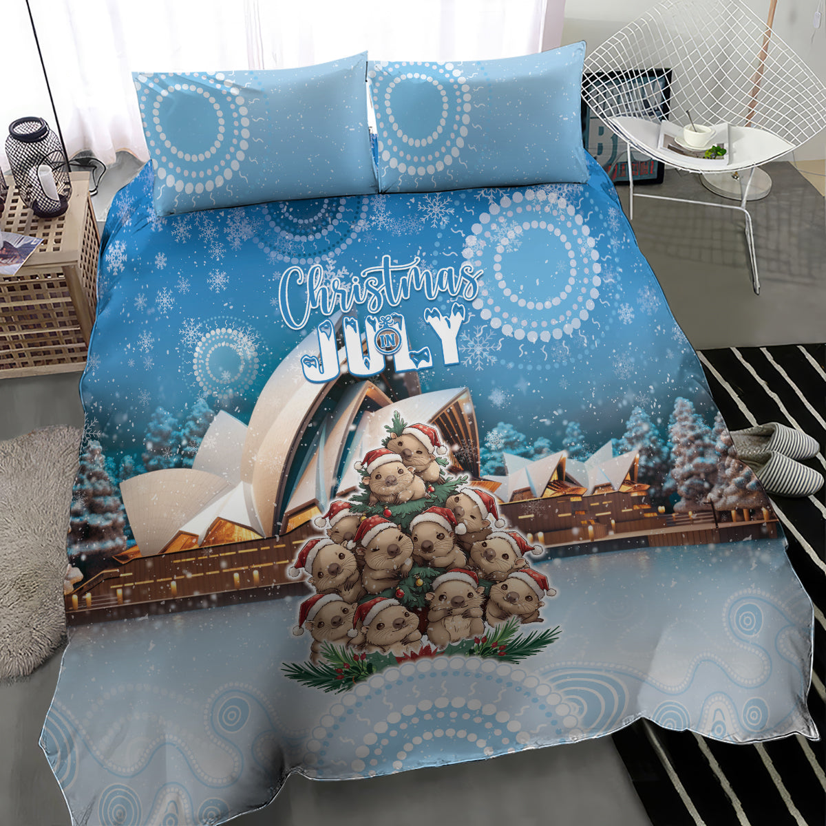 Australia Yulefest Bedding Set Cute Wombat Sydney Opera House LT05 - Vibe Hoodie Shop
