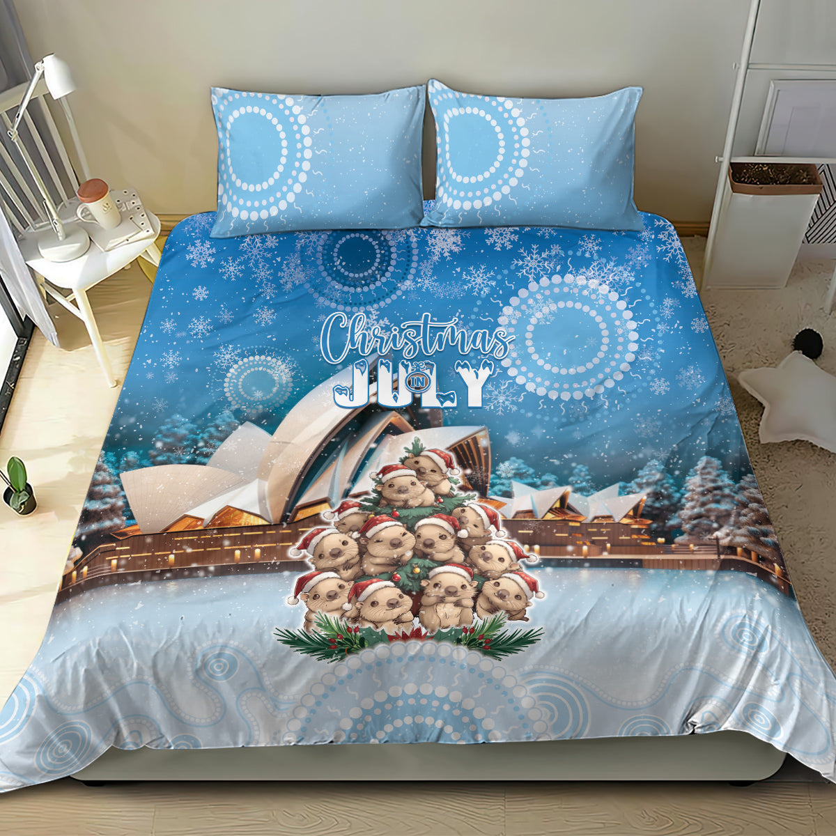 Australia Yulefest Bedding Set Cute Wombat Sydney Opera House LT05 - Vibe Hoodie Shop