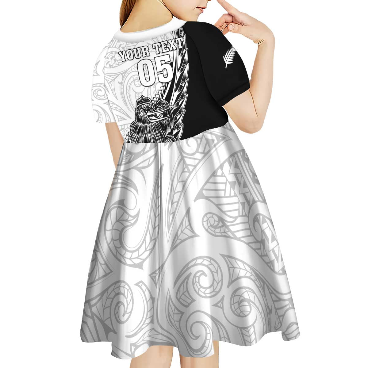 New Zealand Kiwi Rugby Custom Kid Short Sleeve Dress Go Champions Maori Pattern LT05 - Vibe Hoodie Shop
