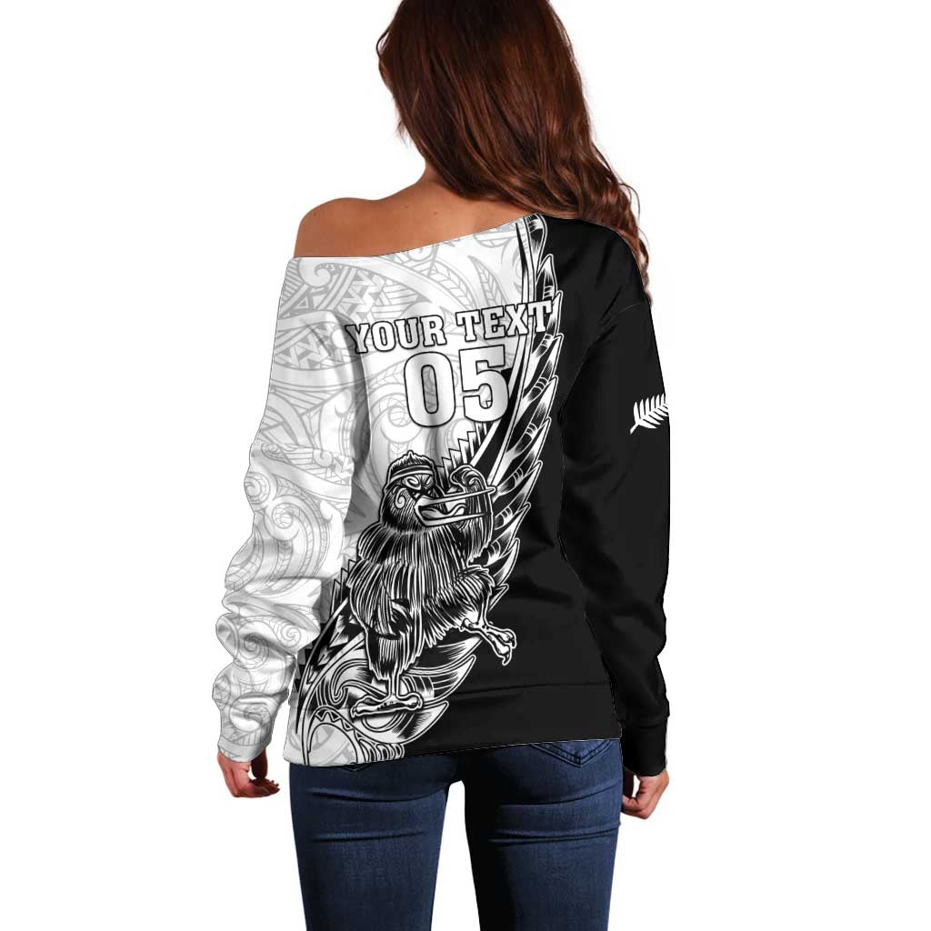 New Zealand Kiwi Rugby Custom Off Shoulder Sweater Go Champions Maori Pattern LT05 - Vibe Hoodie Shop