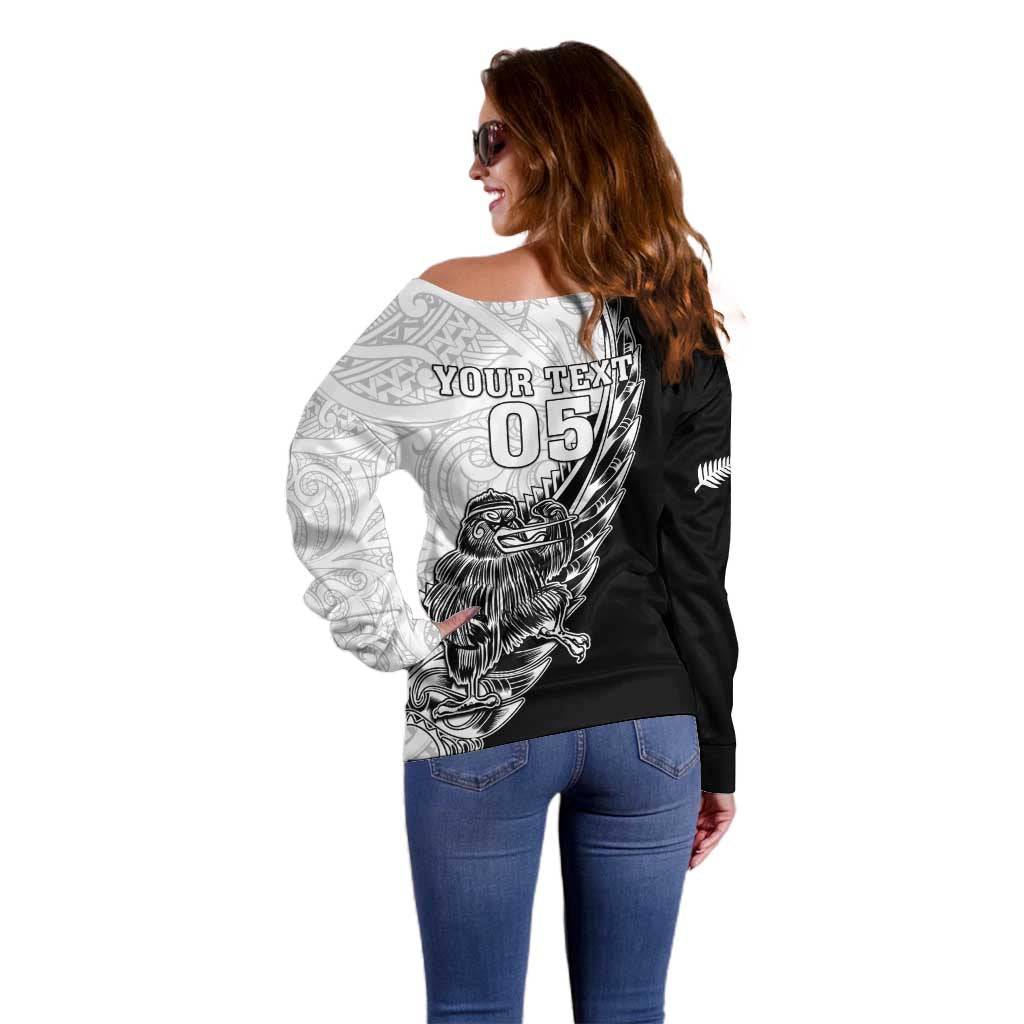 New Zealand Kiwi Rugby Custom Off Shoulder Sweater Go Champions Maori Pattern LT05 - Vibe Hoodie Shop